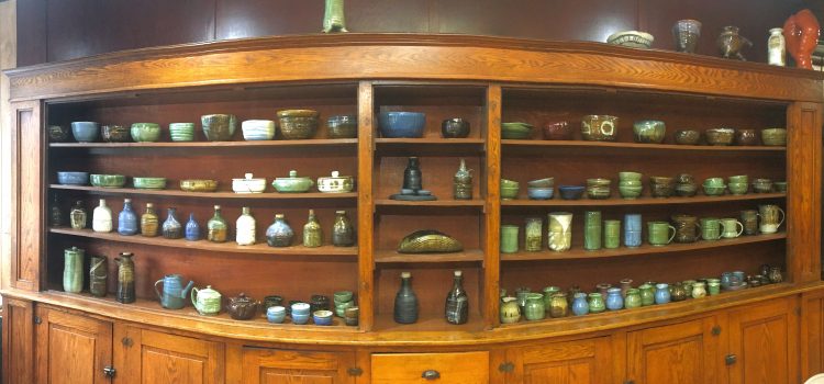 shelves of pottery